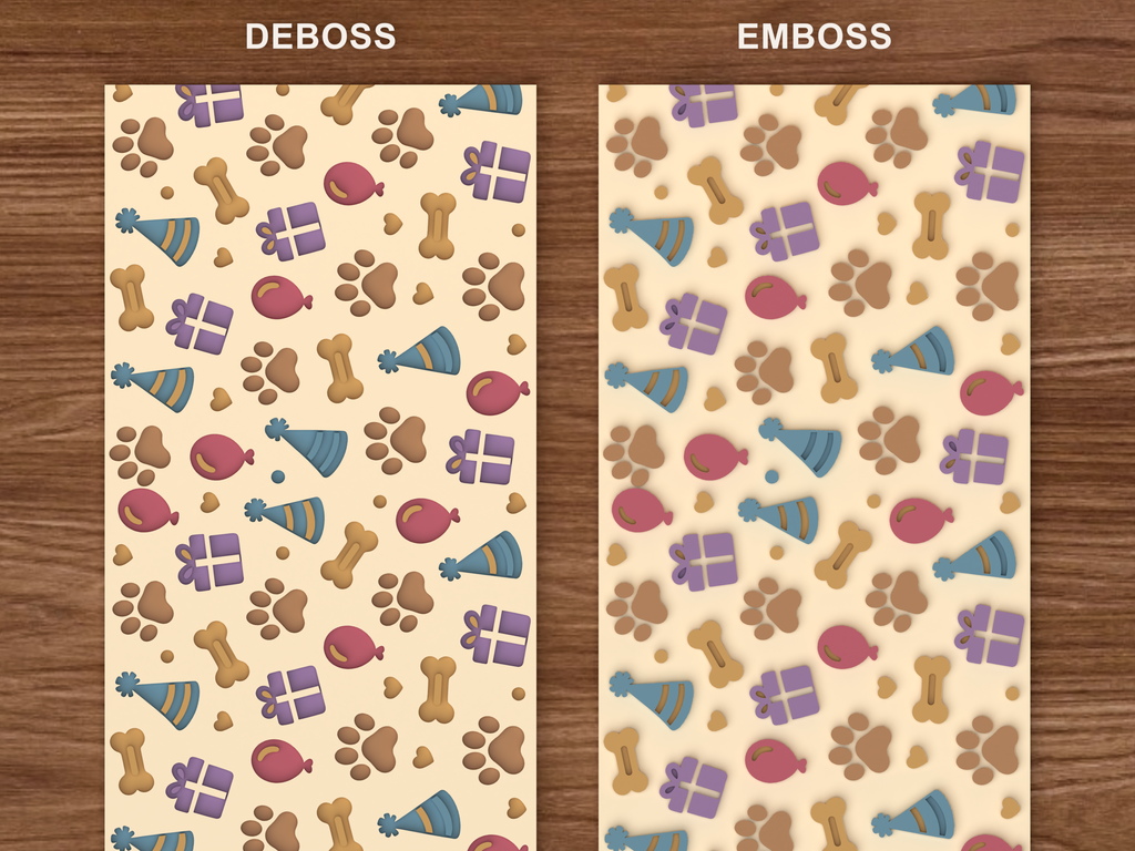 Pet Birthday Textured Roller STL File - 06 emboss deboss comparison colored