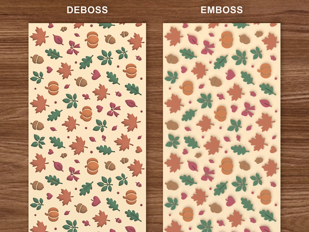 Autumn Harvest Textured Roller STL File - 06 emboss deboss comparison colored