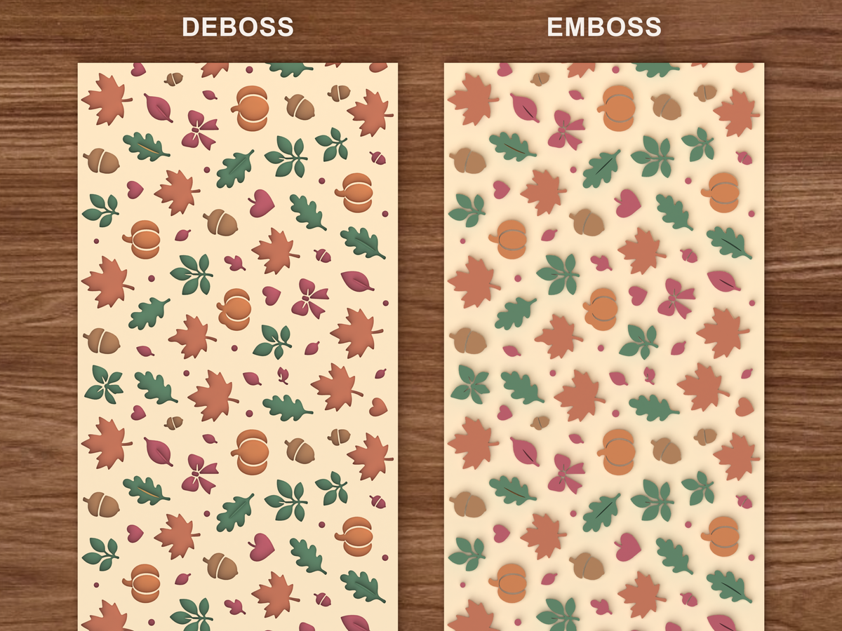 Autumn Harvest Textured Roller STL File - 06 emboss deboss comparison colored