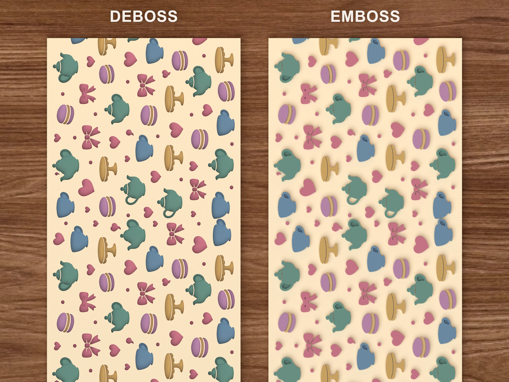Tea Party Textured Roller STL File - 06 emboss deboss comparison colored