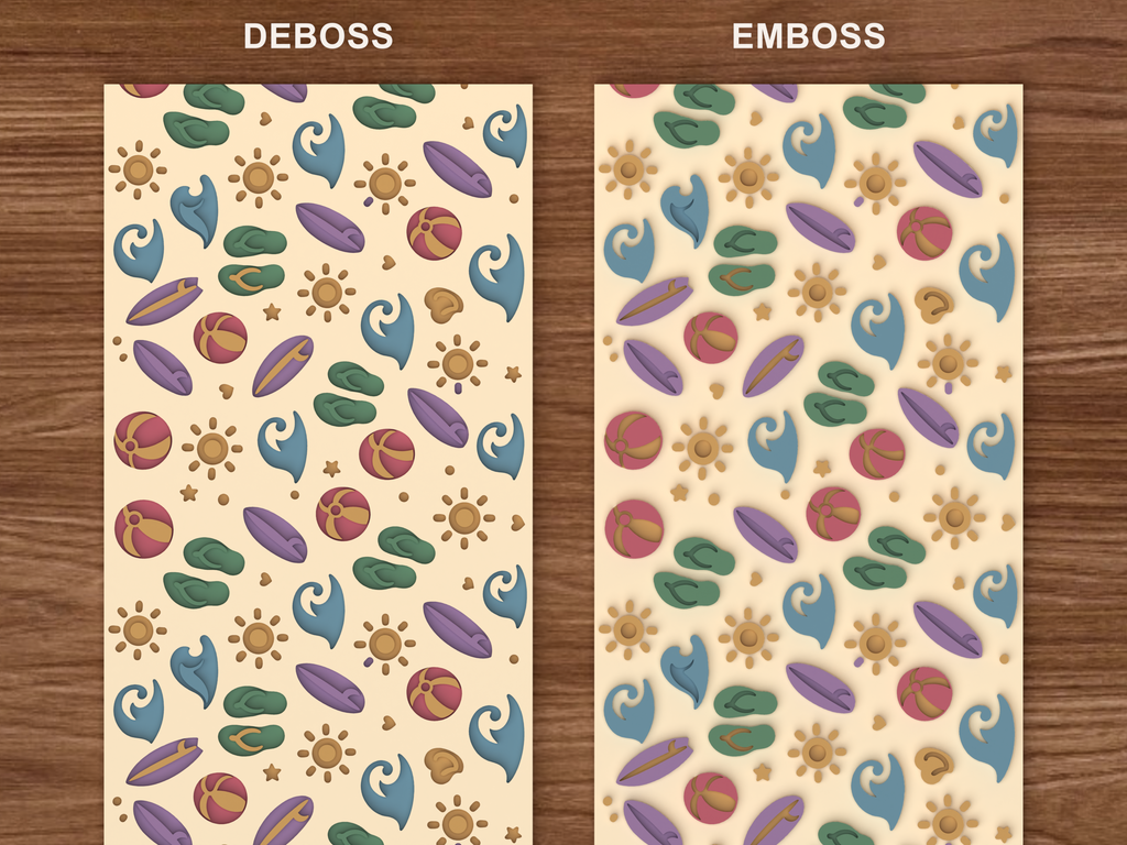 Beach Summer Textured Roller STL File - 06 emboss deboss comparison colored