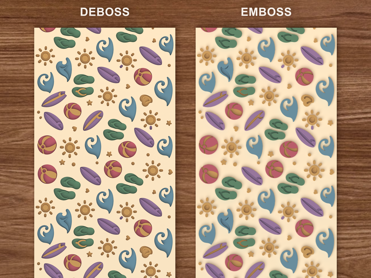 Beach Summer Textured Roller STL File - 06 emboss deboss comparison colored