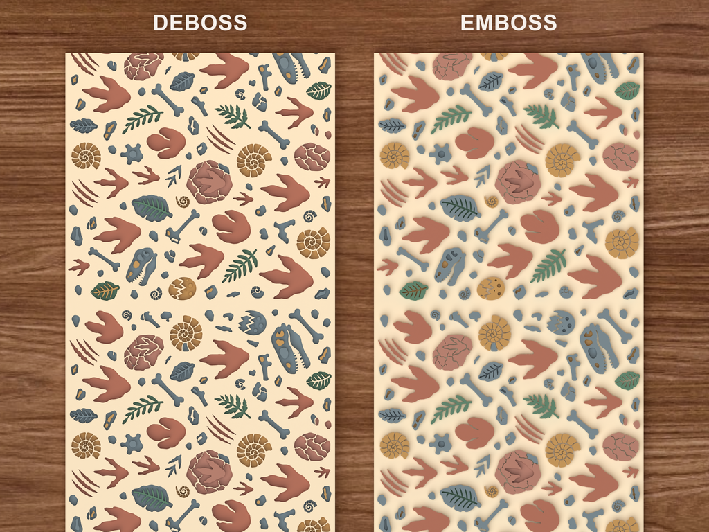 Dinosaur Fossil Tracks Textured Roller STL File - 06 emboss deboss comparison colored