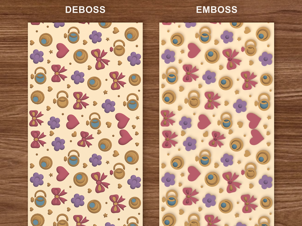 Romantic Wedding Textured Roller STL File - 06 emboss deboss comparison colored