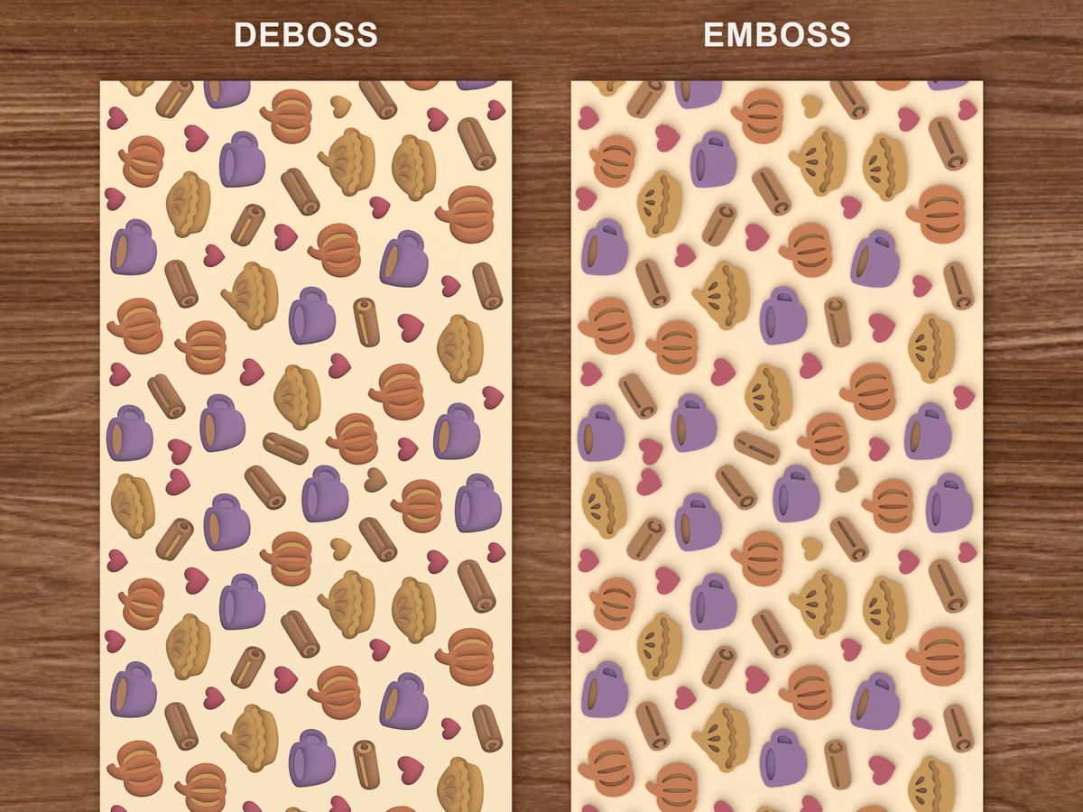 Cozy Fall Baking Textured Roller STL File - 06 emboss deboss comparison colored