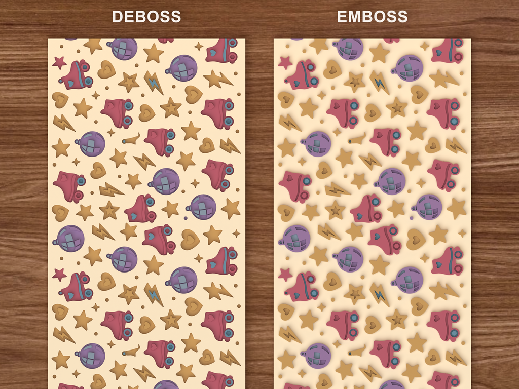 Retro Roller Disco Textured Roller STL File - 06 emboss deboss comparison colored