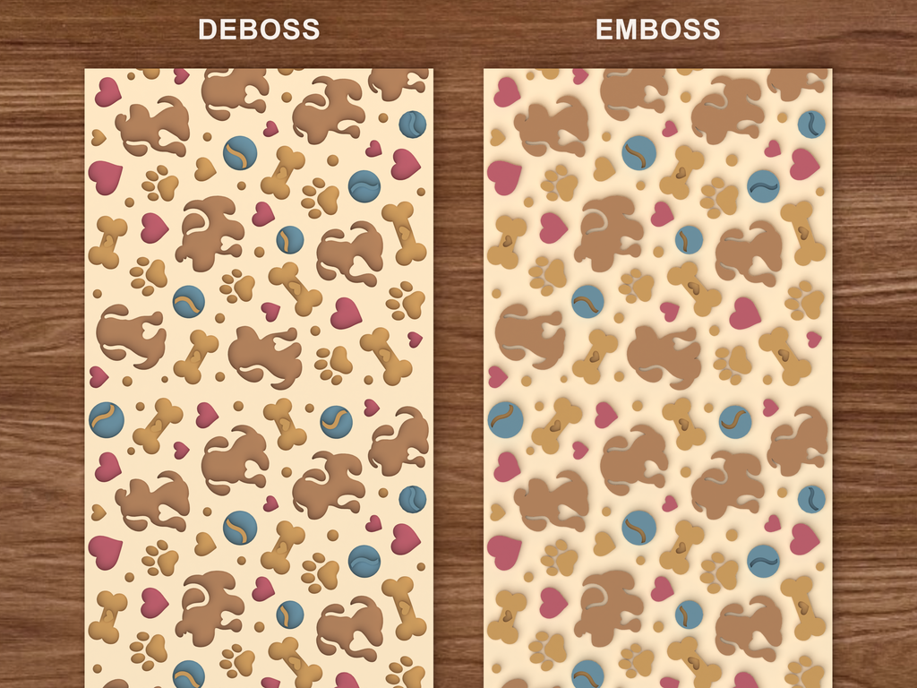 Puppy Love Textured Roller STL File - 06 emboss deboss comparison colored