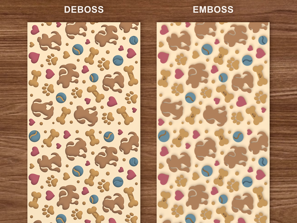 Puppy Love Textured Roller STL File - 06 emboss deboss comparison colored