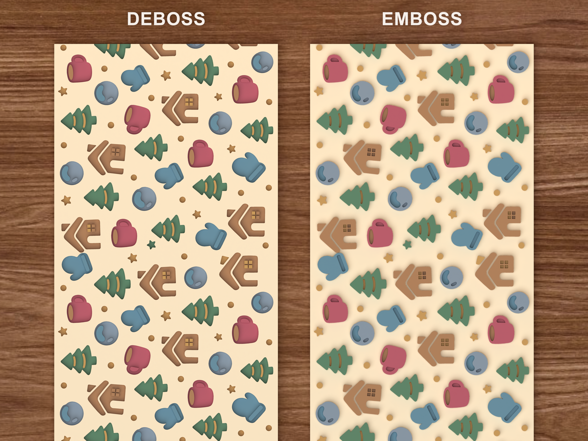 Cozy Winter Cabin Textured Roller - 06 emboss deboss comparison colored