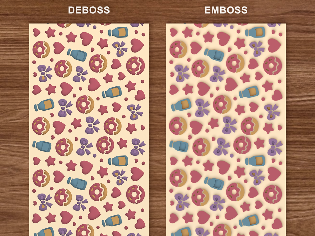 Sweet Treats Textured Roller STL File - 06 emboss deboss comparison colored