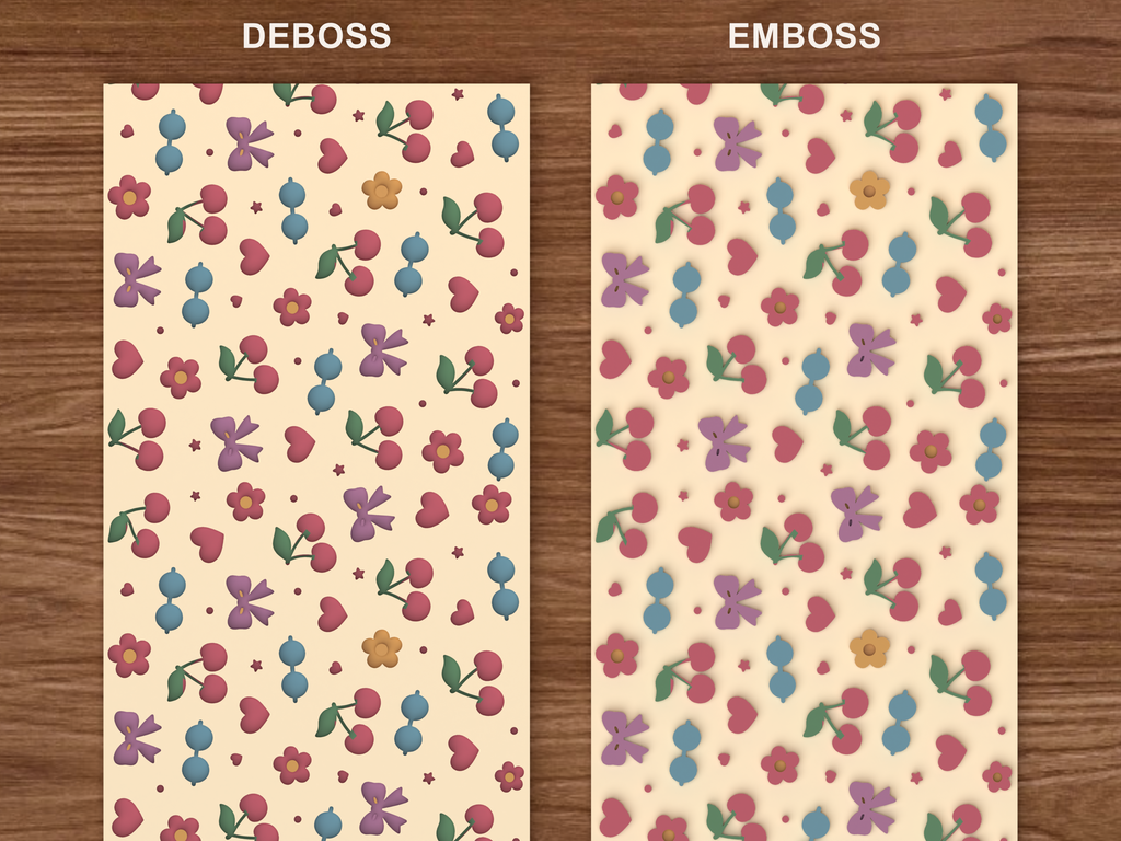 Cute Cherry Bow Textured Roller STL File - 06 emboss deboss comparison colored