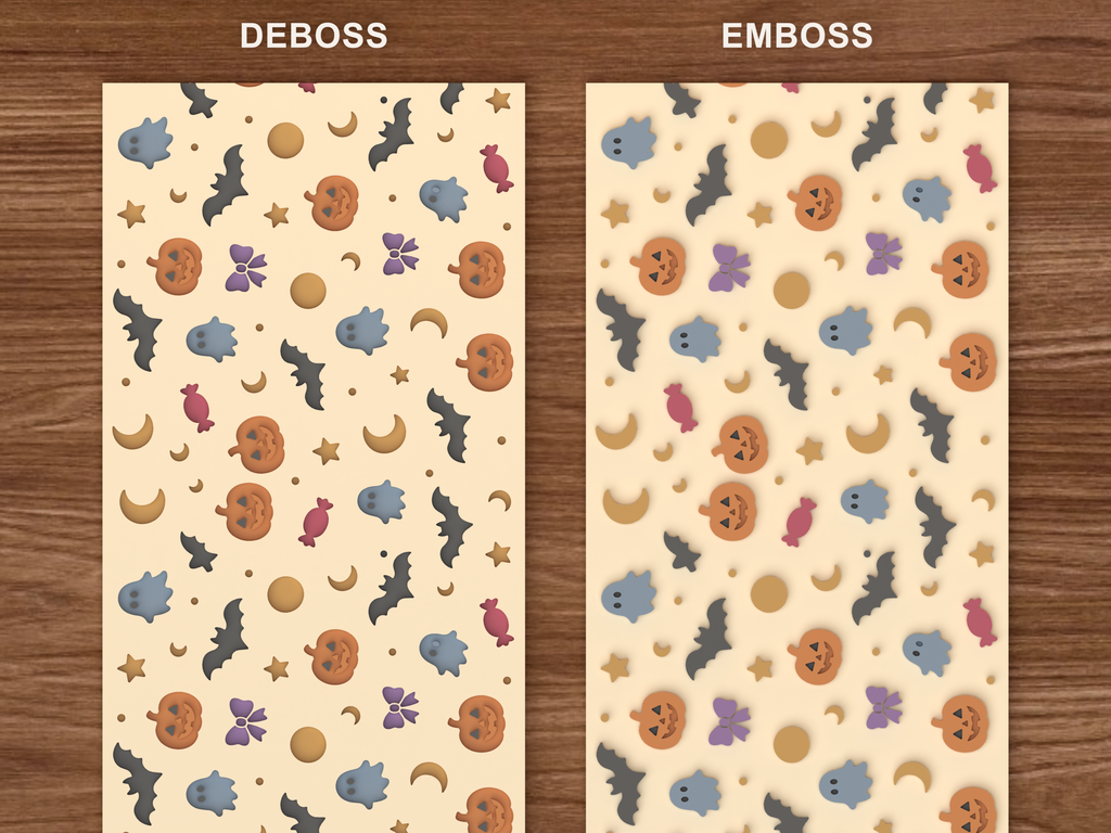 Halloween Spooky Icons Textured Roller STL File - 06 emboss deboss comparison colored