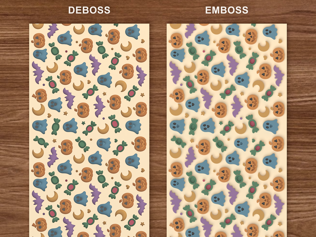 Cute Halloween Textured Roller STL File - 06 emboss deboss comparison colored