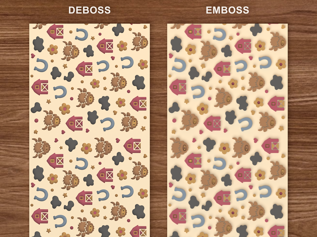 Highland Cow Farm Textured Roller - 06 emboss deboss comparison colored