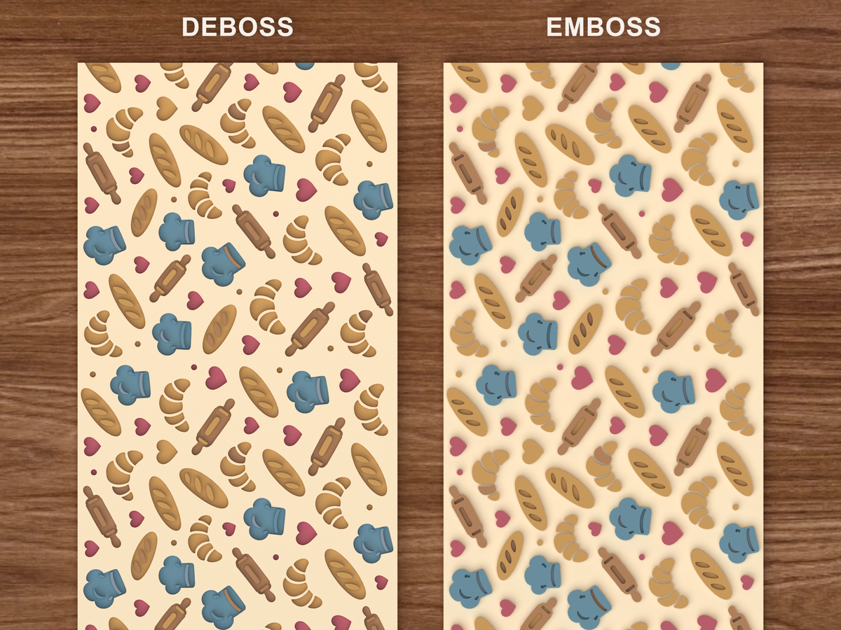 Bakery Pastry Textured Roller STL File - 06 emboss deboss comparison colored