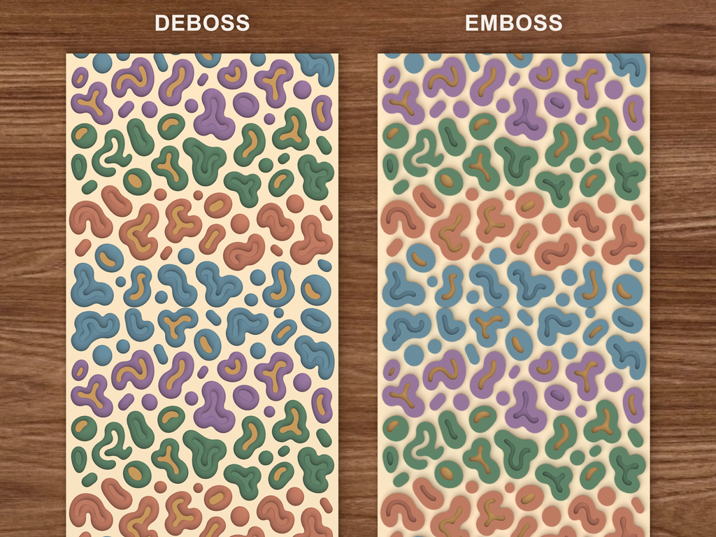 Abstract Amoeba Blob Textured Roller STL File - 06 emboss deboss comparison colored