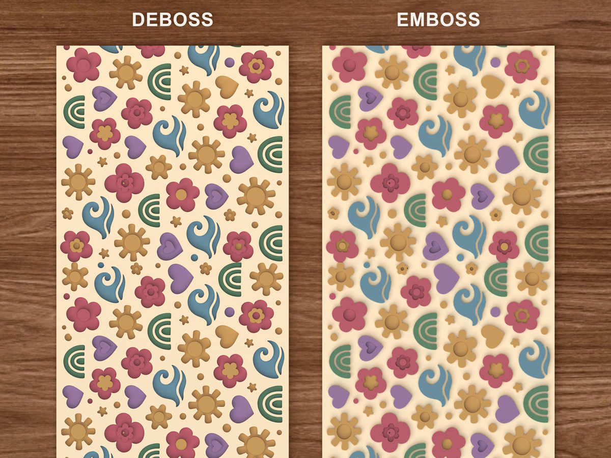 Boho Sunshine Rainbow Textured Roller STL File - 06 emboss deboss comparison colored