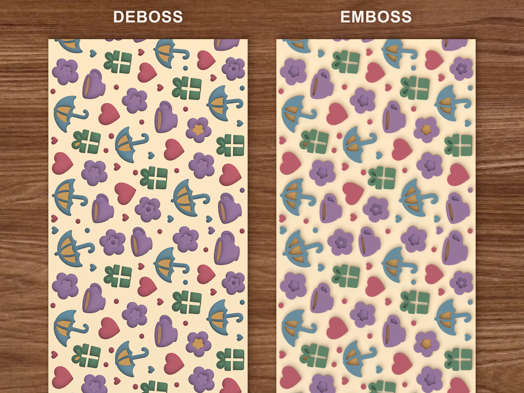 Cozy Rainy Day Textured Roller STL File - 06 emboss deboss comparison colored
