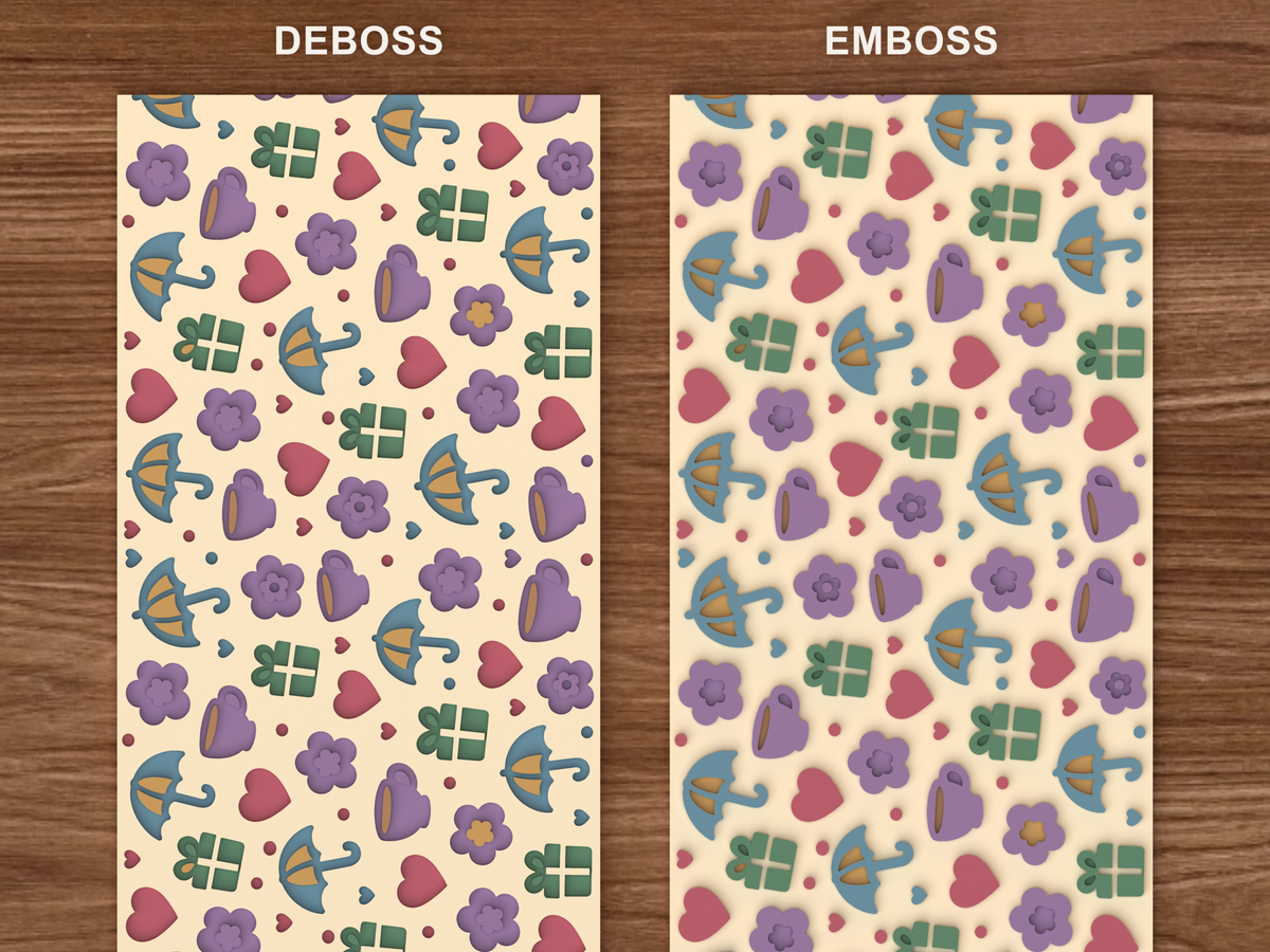 Cozy Rainy Day Textured Roller STL File - 06 emboss deboss comparison colored