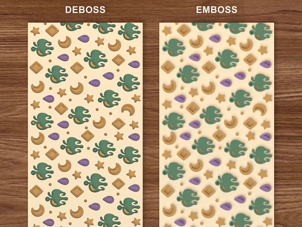 Poison Apple Charms Textured Roller STL File - 06 emboss deboss comparison colored