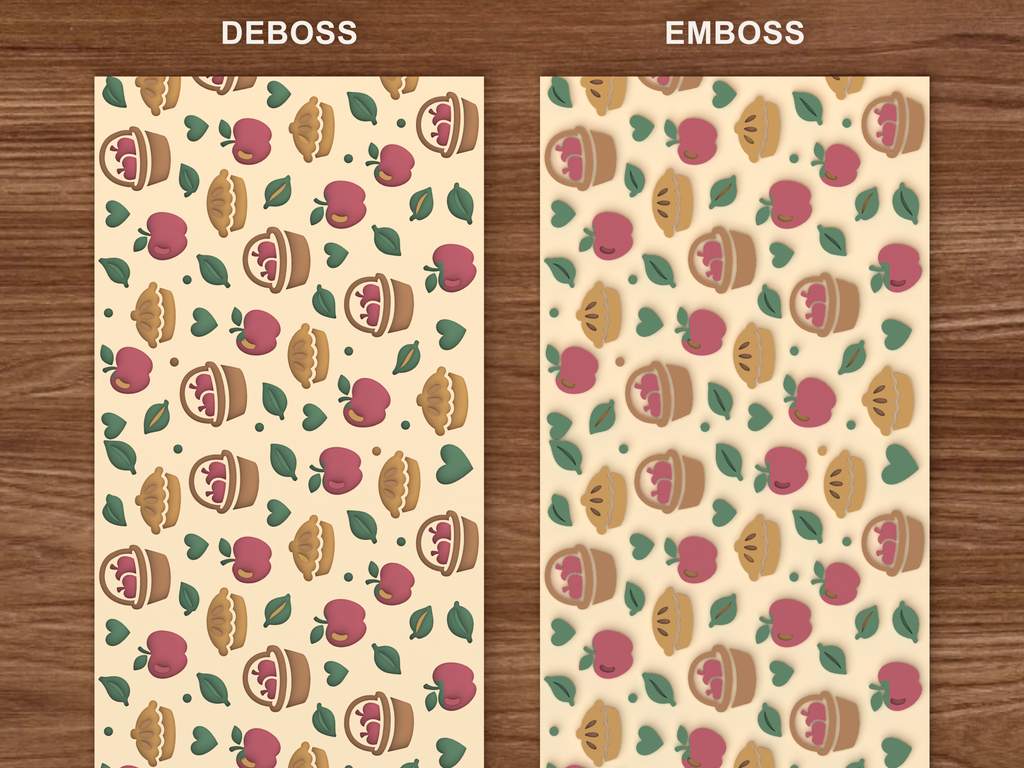 Apple Pie Orchard Textured Roller STL File - 06 emboss deboss comparison colored