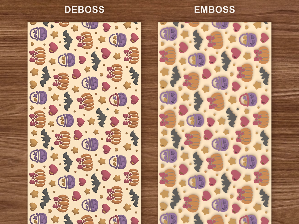 Pastelween Bow Pumpkin Textured Roller STL File - 06 emboss deboss comparison colored