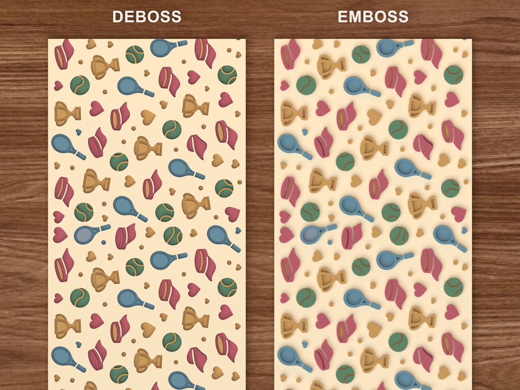 Tennis Love Textured Roller STL File - 06 emboss deboss comparison colored