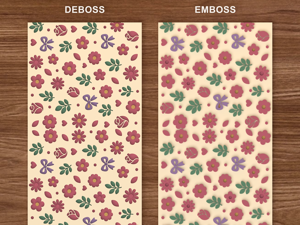 Whimsical Floral Garden Textured Roller STL File - 06 emboss deboss comparison colored
