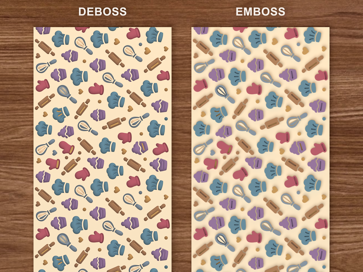 Baking Kitchen Chef Textured Roller STL File - 06 emboss deboss comparison colored