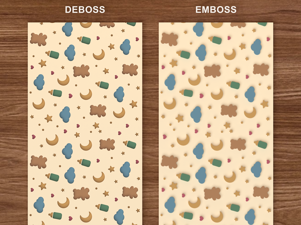 Baby Nursery Night Sky Textured Roller STL File - 06 emboss deboss comparison colored