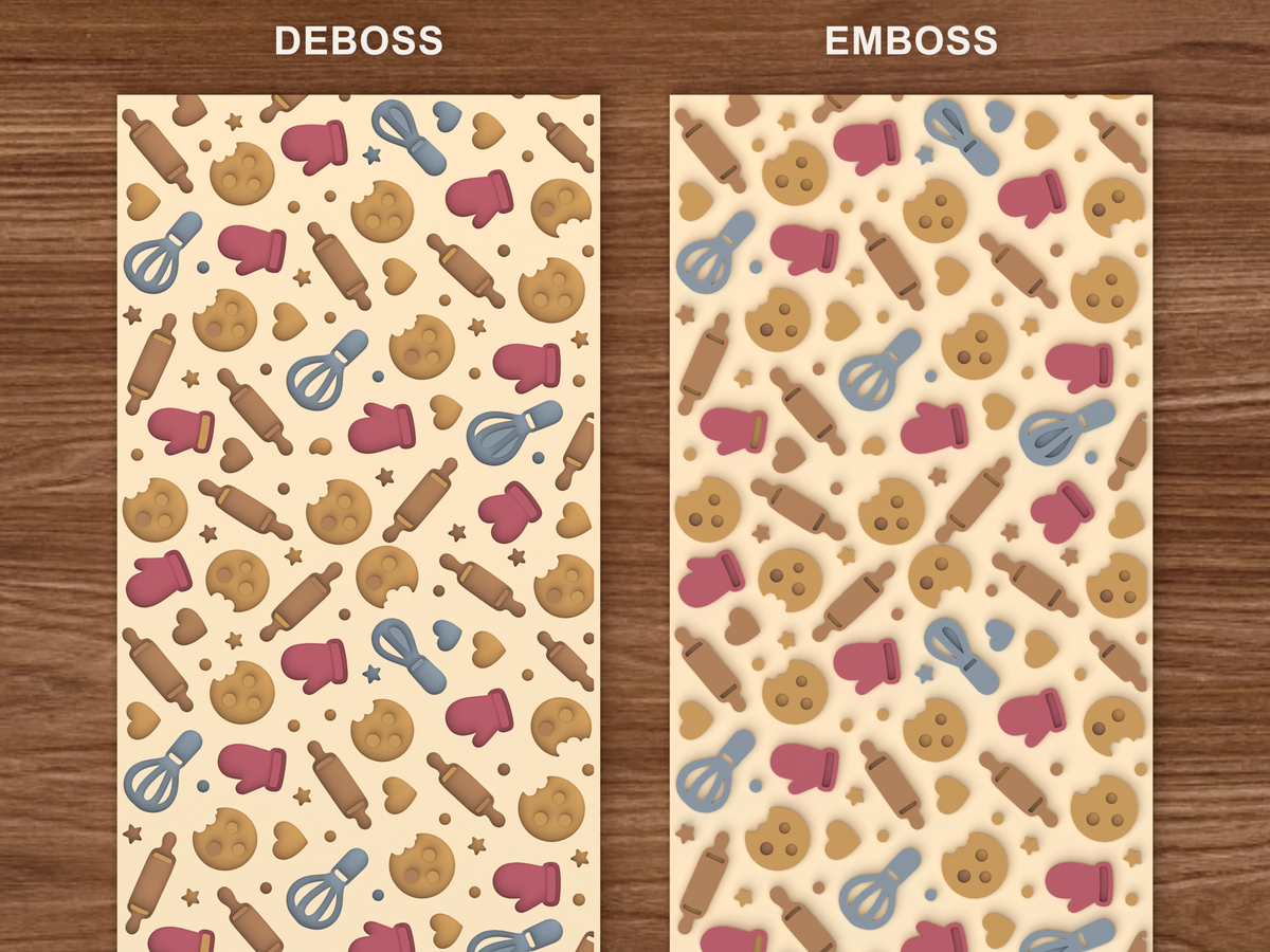 Baking Kitchen Textured Roller STL File - 06 emboss deboss comparison colored