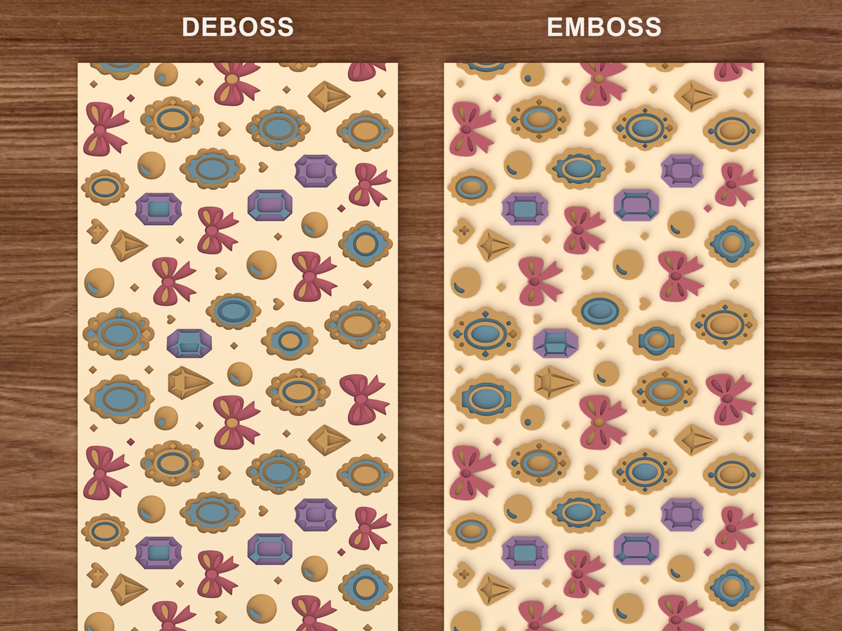Coquette Jewelry Textured Roller - 06 emboss deboss comparison colored