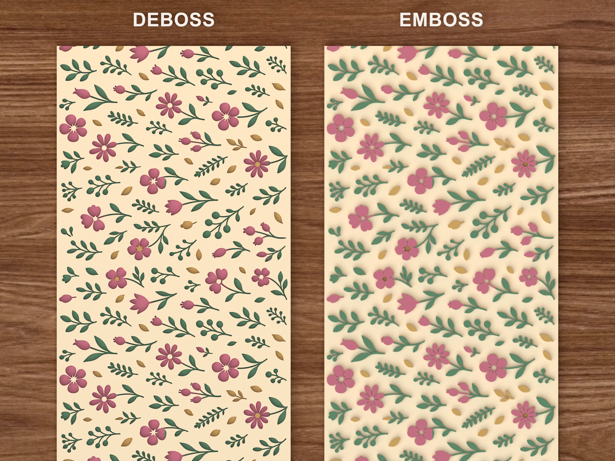Botanical Wildflower Textured Roller STL File - 06 emboss deboss comparison colored