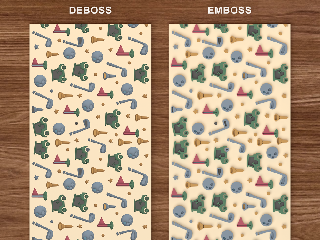 Golf Course Textured Roller STL File - 06 emboss deboss comparison colored