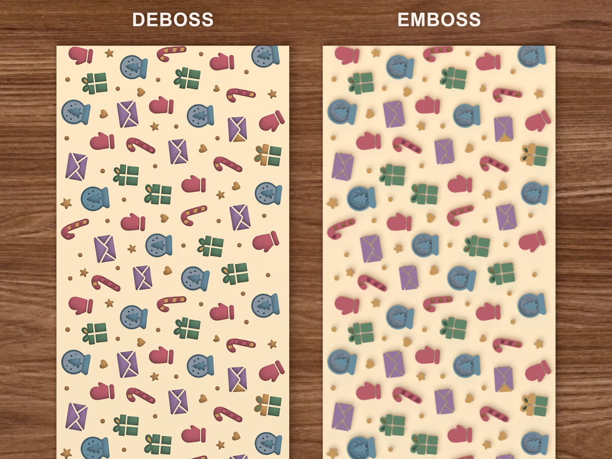 Christmas Holiday Icons Textured Roller - 06 emboss deboss comparison colored