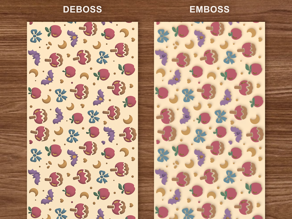 Caramel Apple Bats Textured Roller STL File - 06 emboss deboss comparison colored