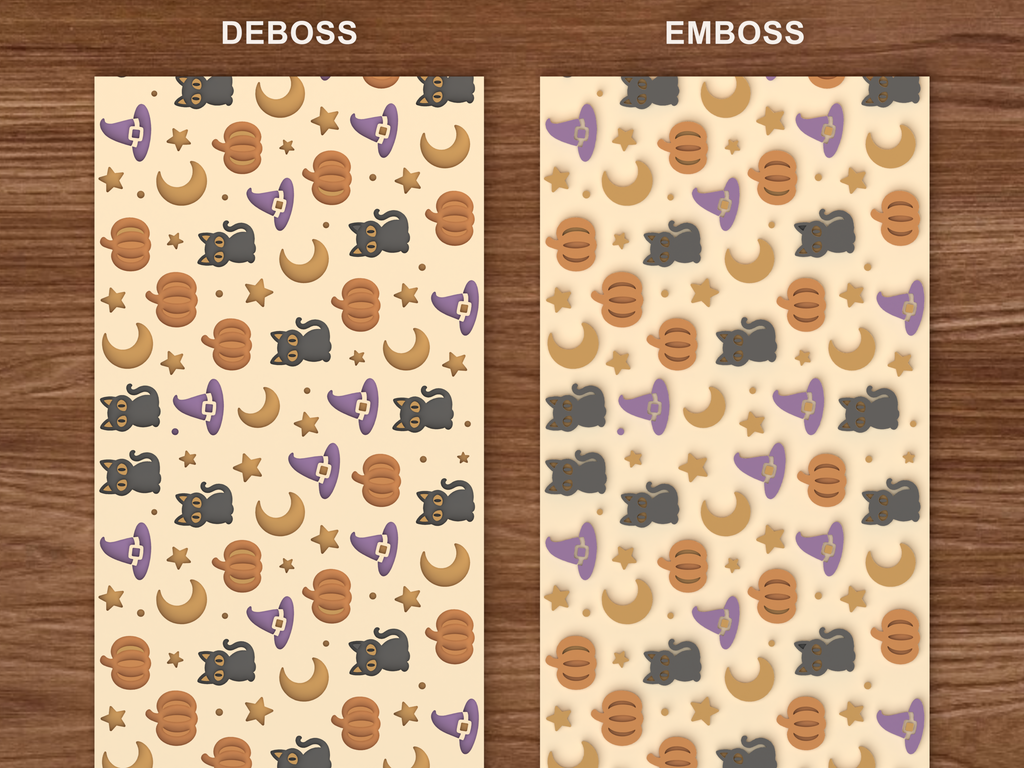 Halloween Witch Cat Textured Roller STL File - 06 emboss deboss comparison colored