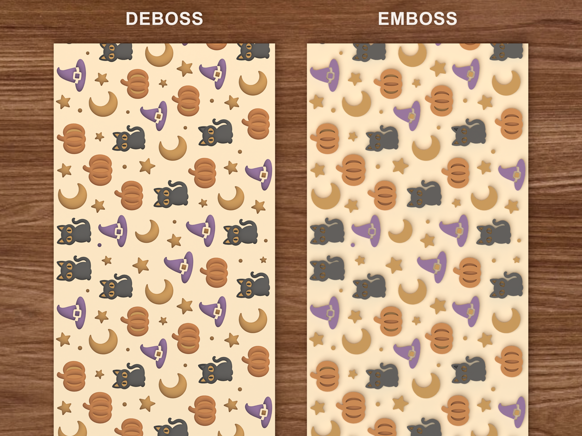 Halloween Witch Cat Textured Roller STL File - 06 emboss deboss comparison colored