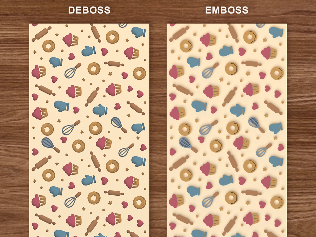 Bakery Tools Textured Roller STL File - 06 emboss deboss comparison colored