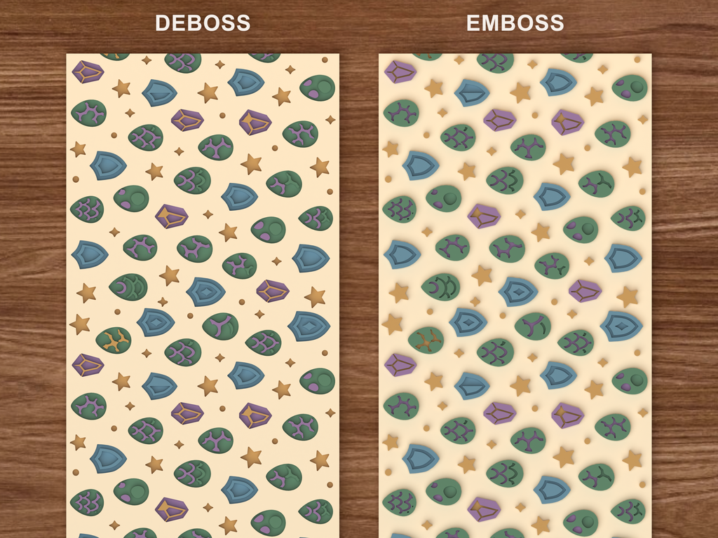 Dragon Fantasy Textured Roller STL File - 06 emboss deboss comparison colored