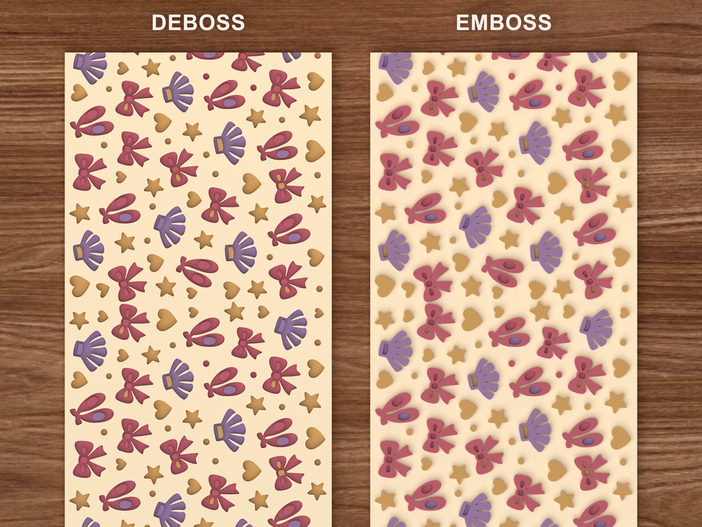 Ballet Dance Textured Roller STL File - 06 emboss deboss comparison colored