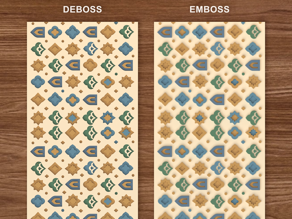 Moroccan Islamic Geometry Textured Roller STL File - 06 emboss deboss comparison colored
