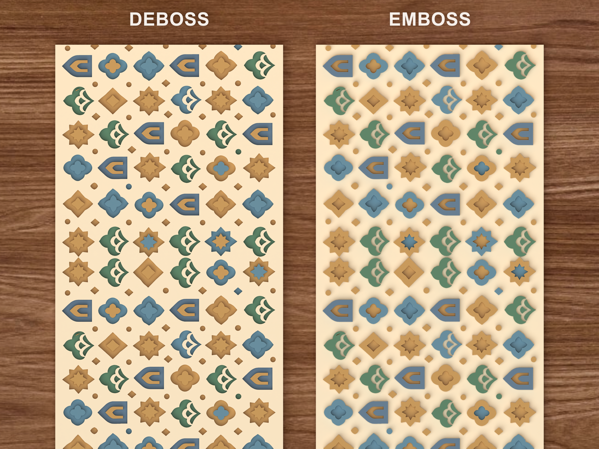 Moroccan Islamic Geometry Textured Roller STL File - 06 emboss deboss comparison colored