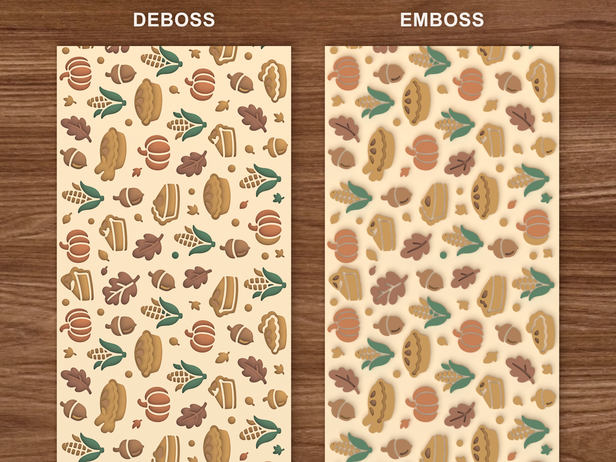 Thanksgiving Harvest Textured Roller STL File - 06 emboss deboss comparison colored