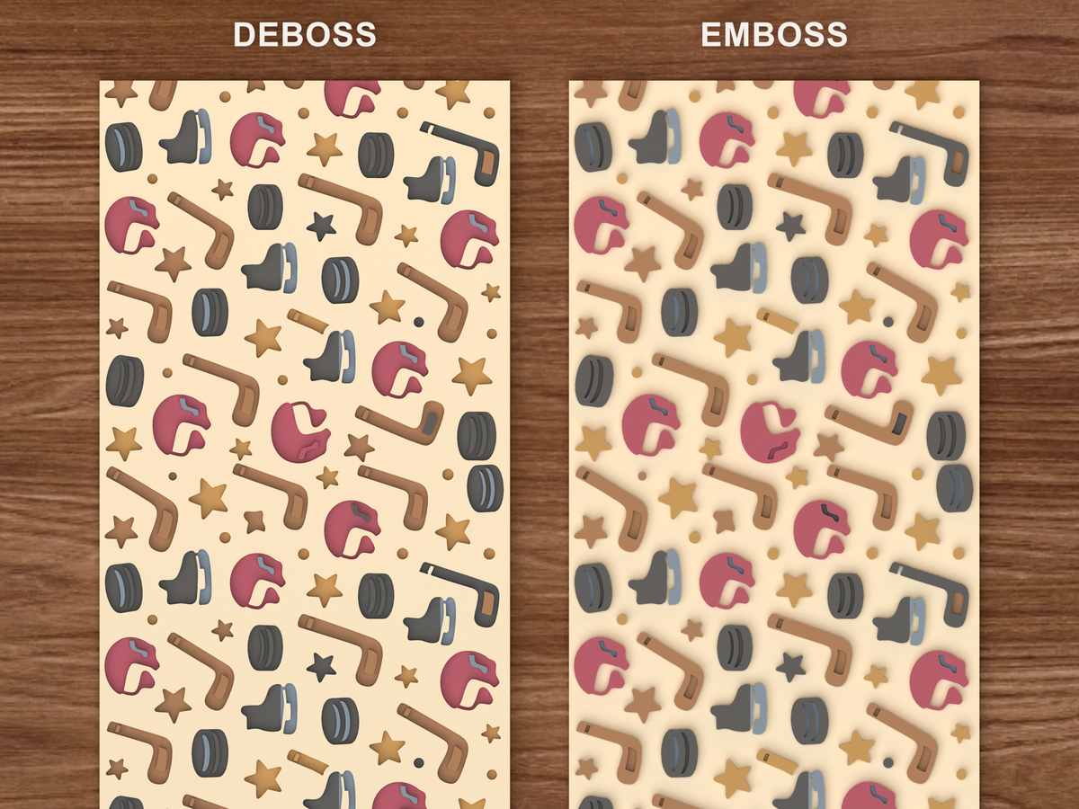 Ice Hockey Textured Roller STL File - 06 emboss deboss comparison colored