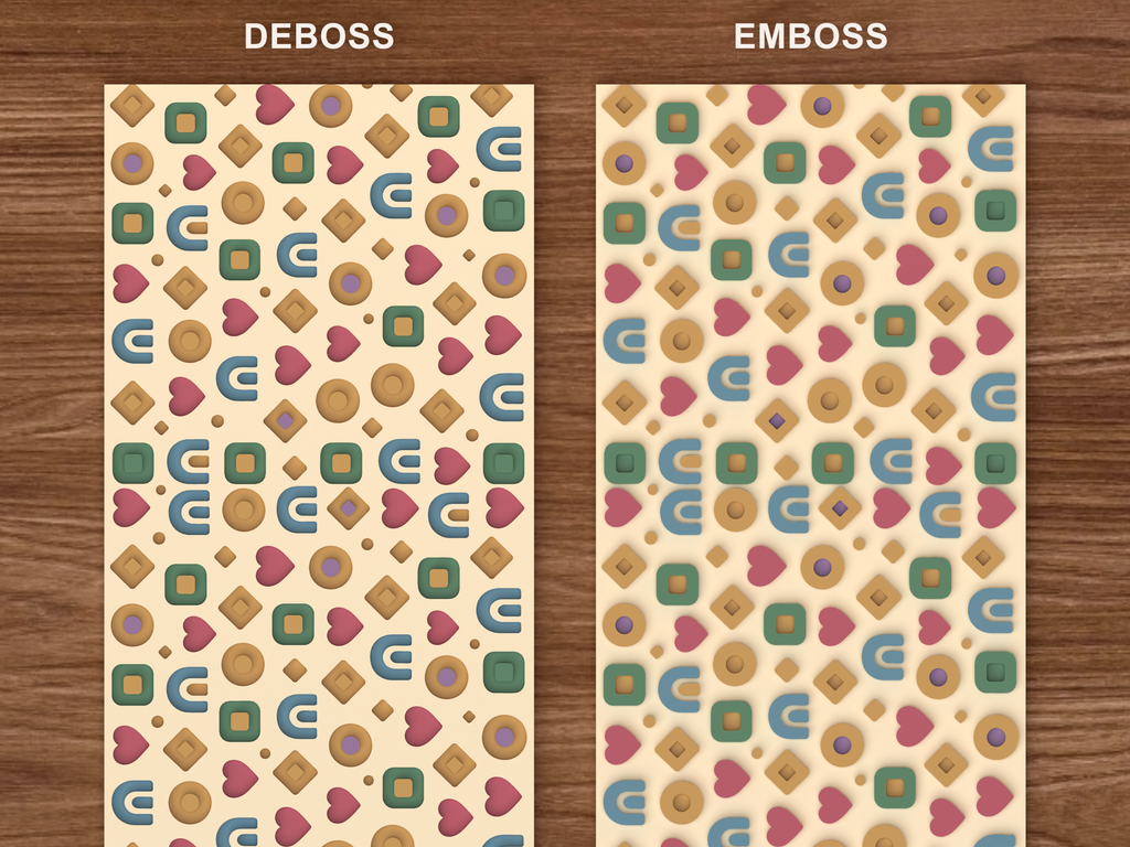 Retro Boho Geometric Textured Roller STL File - 06 emboss deboss comparison colored