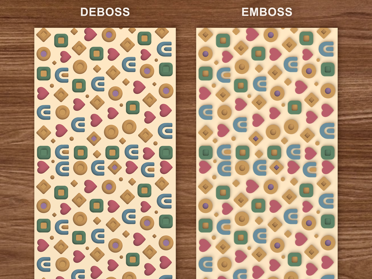 Retro Boho Geometric Textured Roller STL File - 06 emboss deboss comparison colored