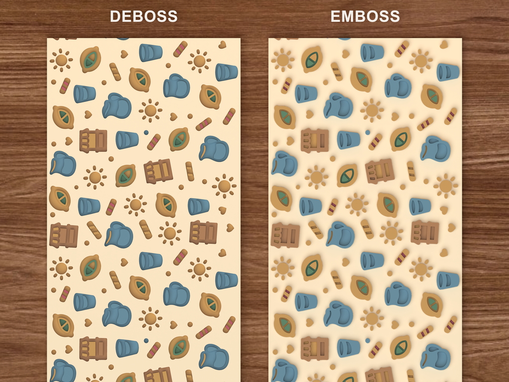 Lemonade Stand Textured Roller STL File - 06 emboss deboss comparison colored