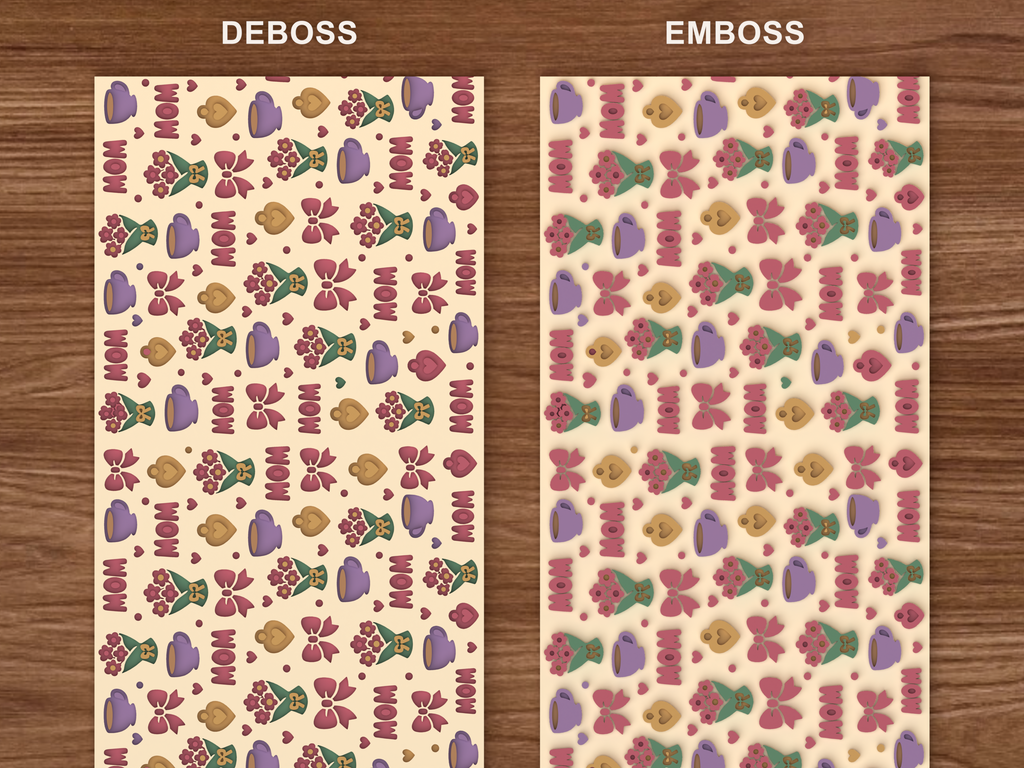 Mother's Day Tea Floral Textured Roller STL File - 06 emboss deboss comparison colored