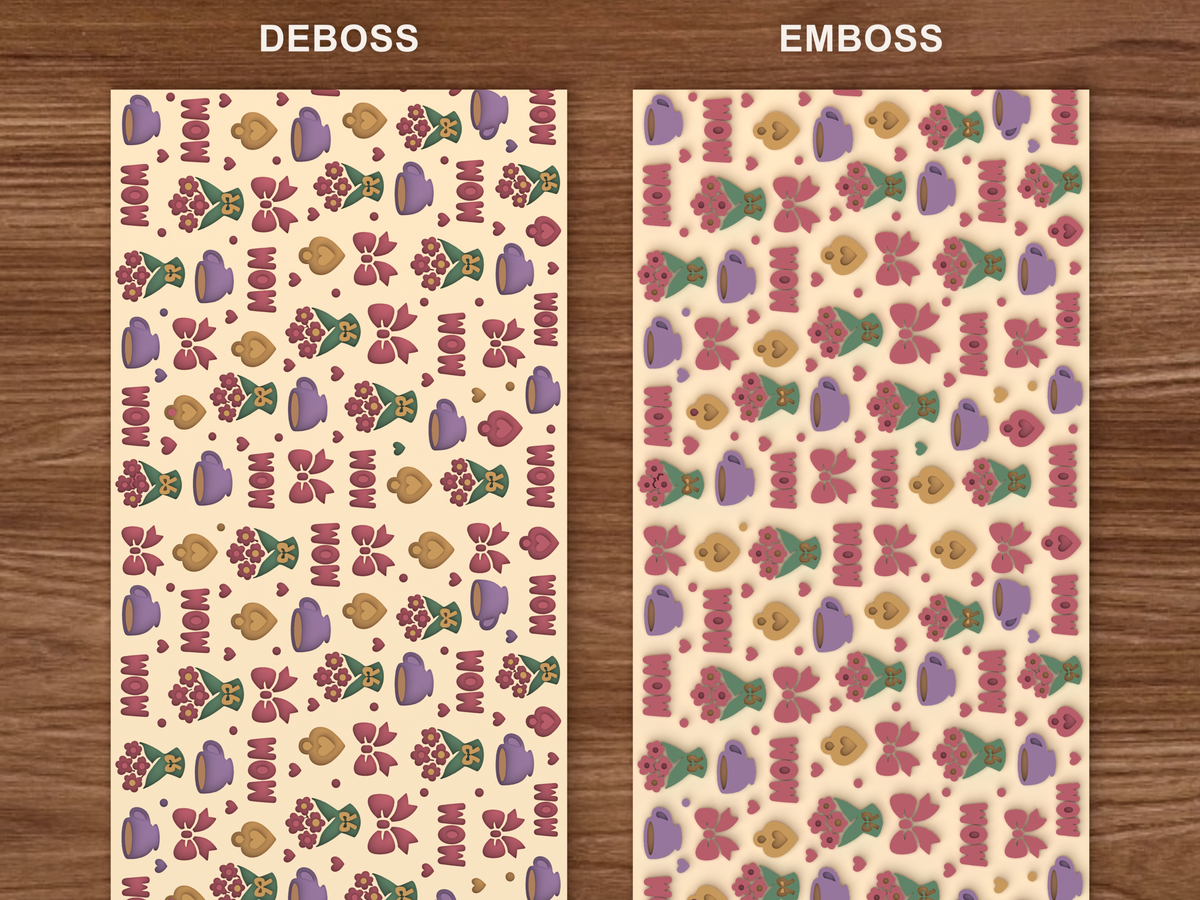 Mother's Day Tea Floral Textured Roller STL File - 06 emboss deboss comparison colored